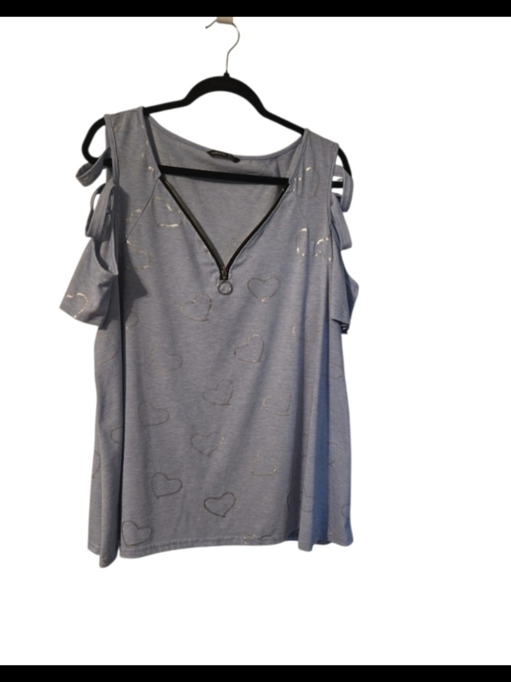Cold-Shoulder Heart Print Tunic with Front Zip - Light Blue